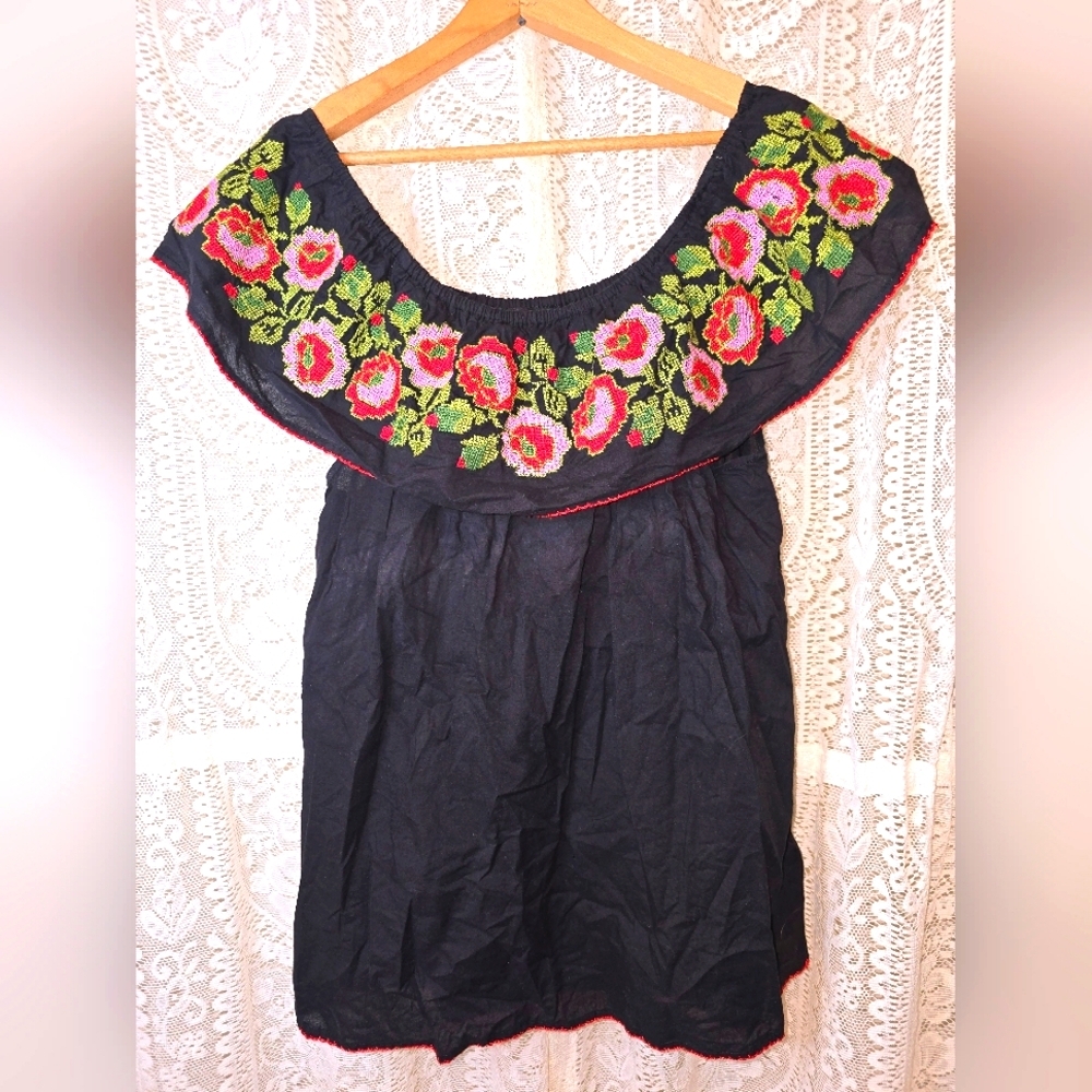 Durga Embroidered Shirt, Embroidered Off The Shoulder Womans Blouse